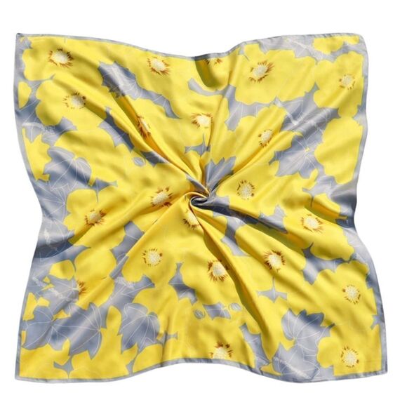 Yellow Floral Silky Scarf  - Picture 3 of 4